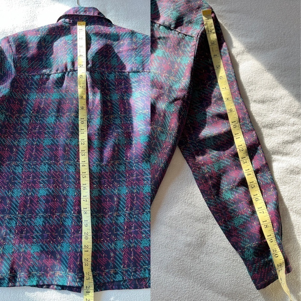 Vintage Purple & Teal Plaid Button-Down Shirt - Picture 15 of 16